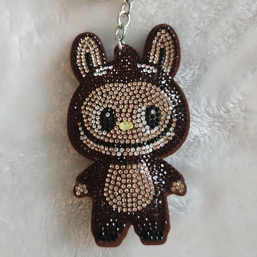 Labubu Dark Brown Rhinestone Keychain Bag Charm